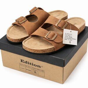Edition Brown Double Strap Buckle Comfort Sandals Womens Size 8 Cork Footbed Sli